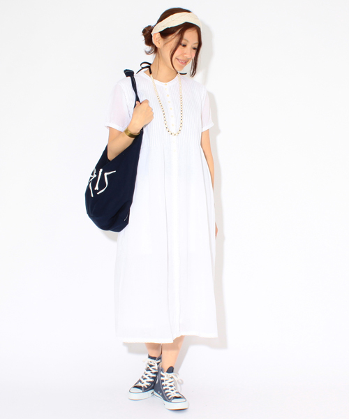 BEAMS BOY（ビームスボーイ）の「○BEAMS BOY / ピンタック ショートスリーブ ワンピース **（ワンピース・レディース・ホワイト/ネイビー・ONE SIZE）」の13枚目の写真