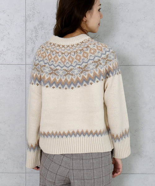 n'ee-ne（ネーネ）の「モヘアタッチ　ノルディック柄ニット（ニット/セーター・レディース・アイボリー/チャコールグレー/ベージュ/グレイッシュベージュ・FREE）」の21枚目の写真