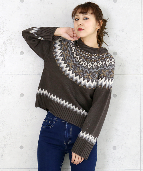 n'ee-ne（ネーネ）の「モヘアタッチ　ノルディック柄ニット（ニット/セーター・レディース・アイボリー/チャコールグレー/ベージュ/グレイッシュベージュ・FREE）」の15枚目の写真