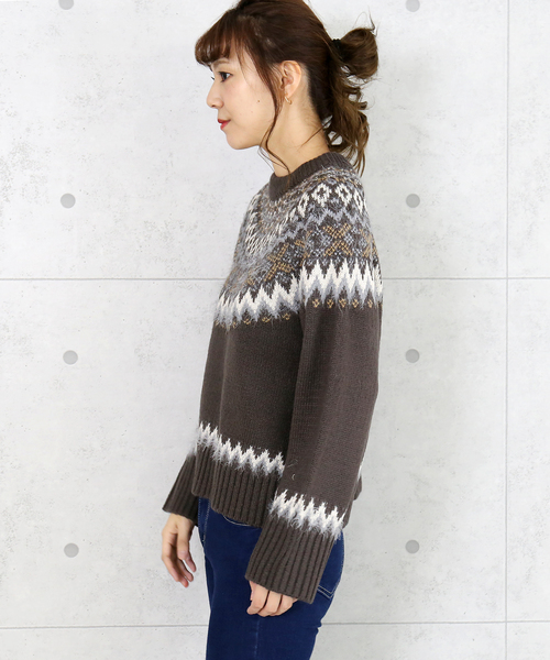 n'ee-ne（ネーネ）の「モヘアタッチ　ノルディック柄ニット（ニット/セーター・レディース・アイボリー/チャコールグレー/ベージュ/グレイッシュベージュ・FREE）」の17枚目の写真