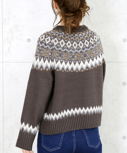 n'ee-ne（ネーネ）の「モヘアタッチ　ノルディック柄ニット（ニット/セーター・レディース・アイボリー/チャコールグレー/ベージュ/グレイッシュベージュ・FREE）」の10枚目の写真