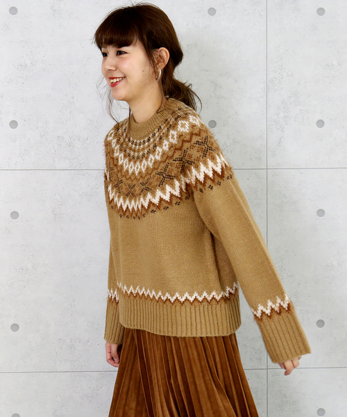 n'ee-ne（ネーネ）の「モヘアタッチ　ノルディック柄ニット（ニット/セーター・レディース・アイボリー/チャコールグレー/ベージュ/グレイッシュベージュ・FREE）」の19枚目の写真