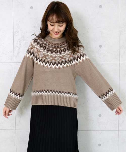 n'ee-ne（ネーネ）の「モヘアタッチ　ノルディック柄ニット（ニット/セーター・レディース・アイボリー/チャコールグレー/ベージュ/グレイッシュベージュ・FREE）」の9枚目の写真