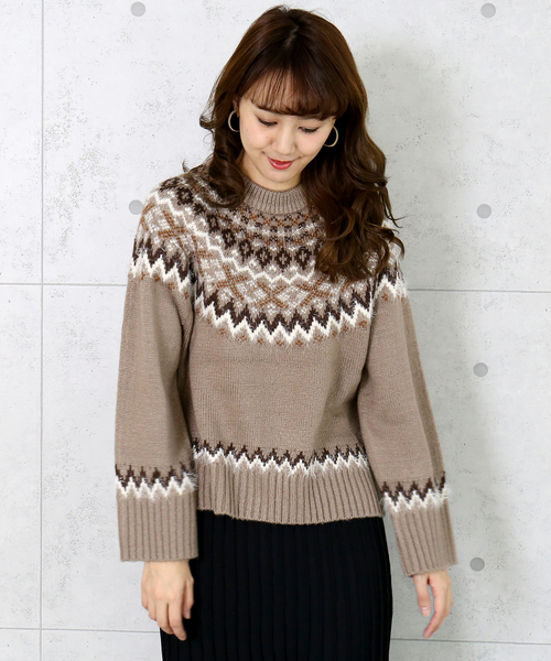 n'ee-ne（ネーネ）の「モヘアタッチ　ノルディック柄ニット（ニット/セーター・レディース・アイボリー/チャコールグレー/ベージュ/グレイッシュベージュ・FREE）」の16枚目の写真