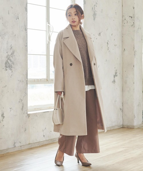KOBE LETTUCE（コウベレタス）の「ダブルブレストビッグシルエットロングコート（チェスターコート・レディース・ベージュ/ラベンダー/アイボリー/チャコールグレー・FREE）」の13枚目の写真