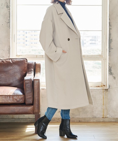 KOBE LETTUCE（コウベレタス）の「ダブルブレストビッグシルエットロングコート（チェスターコート・レディース・ベージュ/ラベンダー/アイボリー/チャコールグレー・FREE）」の14枚目の写真