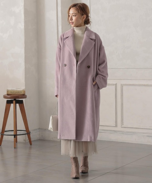 KOBE LETTUCE（コウベレタス）の「ダブルブレストビッグシルエットロングコート（チェスターコート・レディース・ベージュ/ラベンダー/アイボリー/チャコールグレー・FREE）」の15枚目の写真