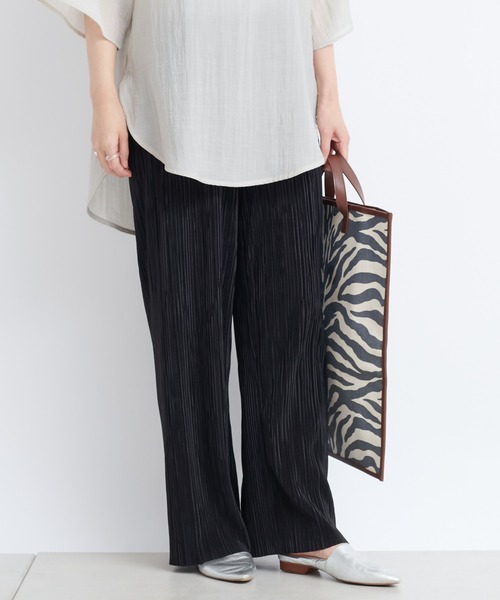DouDou（ドゥドゥ）の「【新色追加】ランダムプリーツワイドパンツ（その他パンツ・レディース・チャコールグレー/ブラウン/ベージュ/ブラック/ライトグレー・FREE）」の2枚目の写真