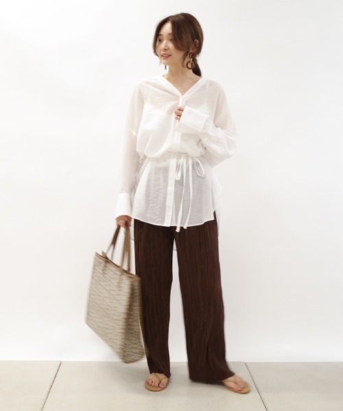 DouDou（ドゥドゥ）の「【新色追加】ランダムプリーツワイドパンツ（その他パンツ・レディース・チャコールグレー/ブラウン/ベージュ/ブラック/ライトグレー・FREE）」の21枚目の写真