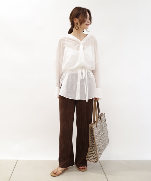 DouDou（ドゥドゥ）の「【新色追加】ランダムプリーツワイドパンツ（その他パンツ・レディース・チャコールグレー/ブラウン/ベージュ/ブラック/ライトグレー・FREE）」の6枚目の写真