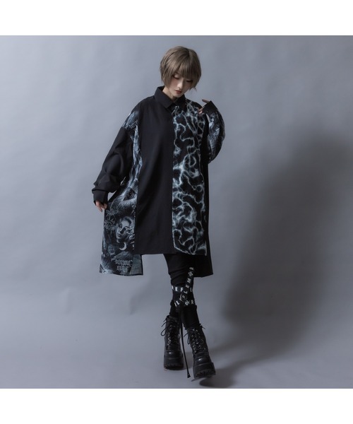 REFLEM レフレム タイダイ柄オーバーシャツ ブラック ホワイト REFLEM（レフレム）の「『REFLEM/レフレム』タイダイ柄オーバー