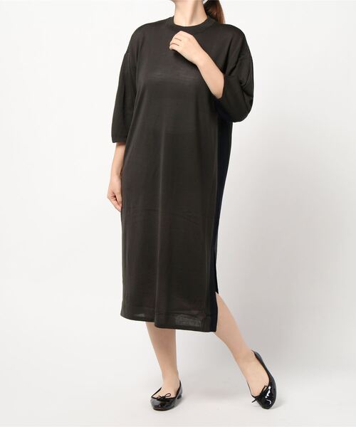 ハイゲージ配色バルーンスリーブニットワンピース