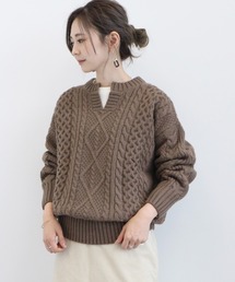 キーネックケーブルニットプルオーバー *●