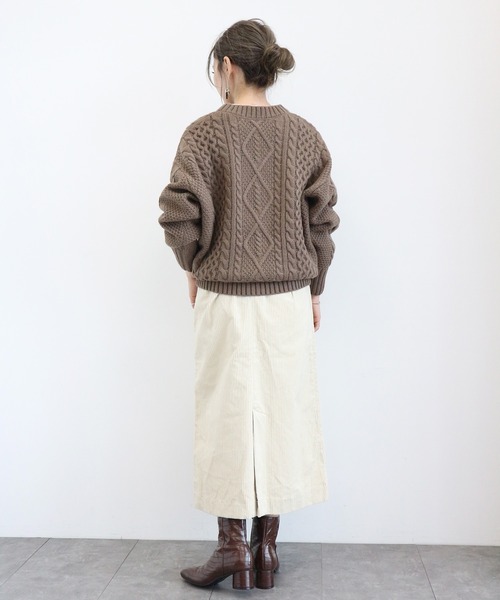 AMERICAN HOLIC（アメリカンホリック）の「キーネックケーブルニットプルオーバー　＊●（ニット/セーター・レディース・ライトグレー/ブラック/アイボリー/モカ/ライトイエロー・MEDIUM/LARGE）」の9枚目の写真