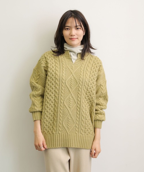 セール】キーネックケーブルニットプルオーバー ＊○（ニット/セーター