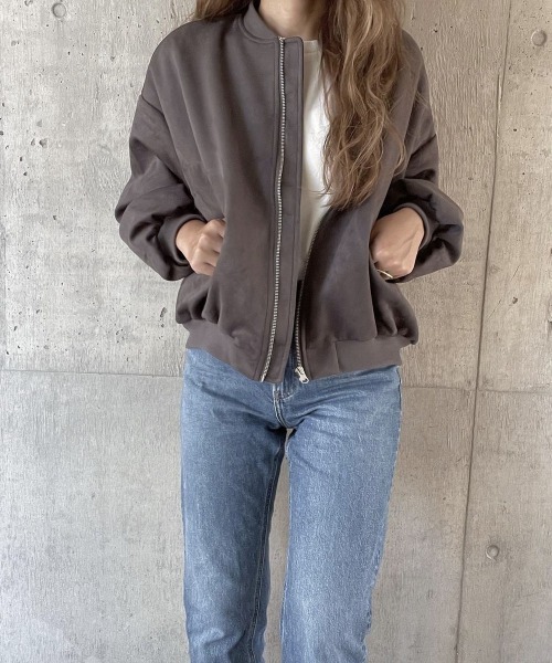 FAUXSUEDEVOLUMEBLOUSON/フォースエードボリュームブルゾン フェイクスエードボリューム袖ジップブルゾン（ブルゾン