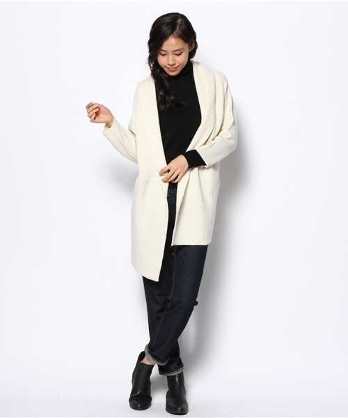 DISCOAT（ディスコート）の「【Discoat】Wフェイスショールカーディガン（カーディガン/ボレロ・レディース・オフホワイト/キャメル/ネイビー・ﾌﾘ-）」の7枚目の写真