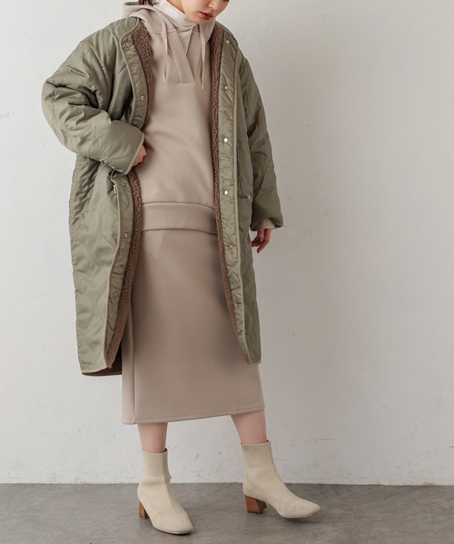 natural couture(ナチュラルクチュール)の「ダブルジップダンボールニットきれいめスカート(スカート・レディース・ブラック/ベージュ/グレイッシュベージュ/カーキ/ブルー・FREE)」の4枚目の写真