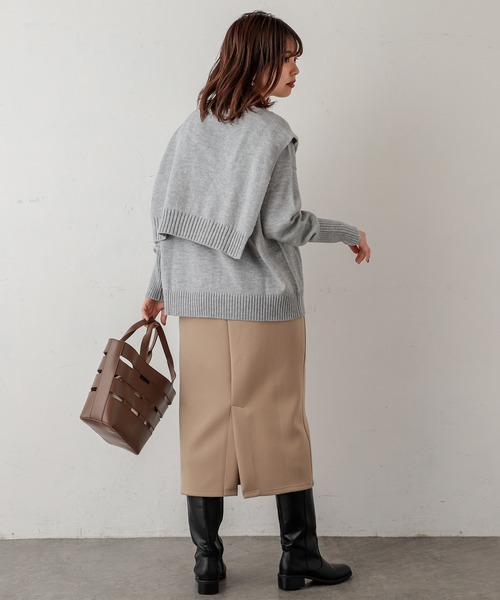 natural couture(ナチュラルクチュール)の「ダブルジップダンボールニットきれいめスカート(スカート・レディース・ブラック/ベージュ/グレイッシュベージュ/カーキ/ブルー・FREE)」の11枚目の写真