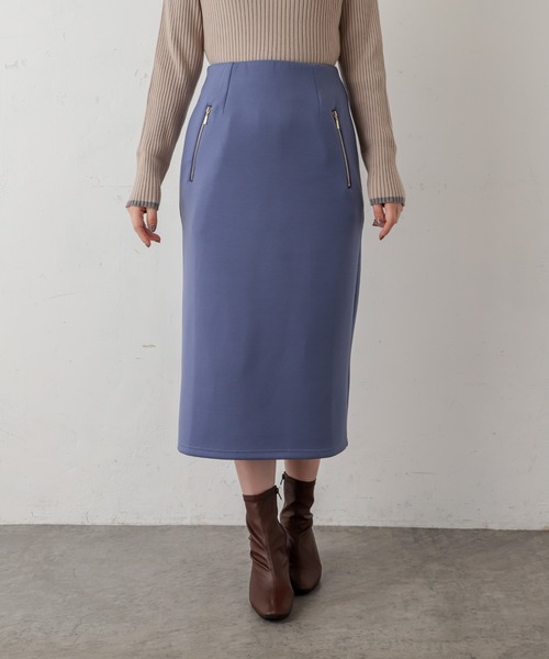 natural couture(ナチュラルクチュール)の「ダブルジップダンボールニットきれいめスカート(スカート・レディース・ブラック/ベージュ/グレイッシュベージュ/カーキ/ブルー・FREE)」の21枚目の写真