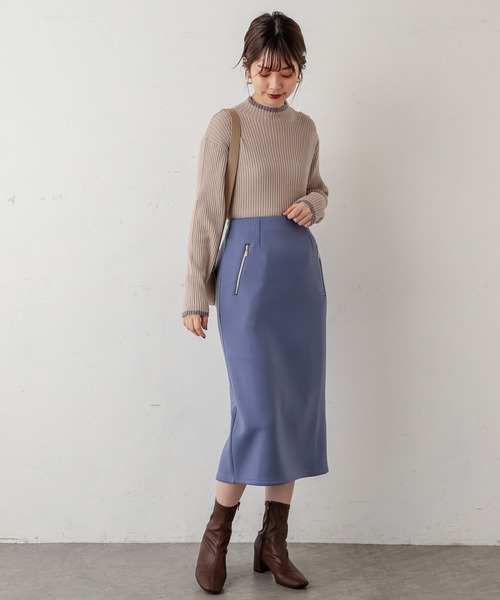 natural couture(ナチュラルクチュール)の「ダブルジップダンボールニットきれいめスカート(スカート・レディース・ブラック/ベージュ/グレイッシュベージュ/カーキ/ブルー・FREE)」の20枚目の写真