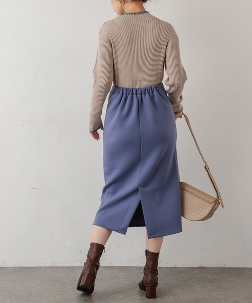 natural couture(ナチュラルクチュール)の「ダブルジップダンボールニットきれいめスカート(スカート・レディース・ブラック/ベージュ/グレイッシュベージュ/カーキ/ブルー・FREE)」の19枚目の写真