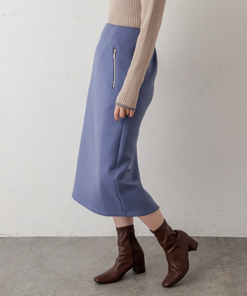 natural couture(ナチュラルクチュール)の「ダブルジップダンボールニットきれいめスカート(スカート・レディース・ブラック/ベージュ/グレイッシュベージュ/カーキ/ブルー・FREE)」の18枚目の写真