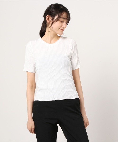 emi+（エミプラス）の「クルーネック 5分袖サマーリブニットトップス（Tシャツ/カットソー・レディース・ブラック/ホワイト/ライトグリーン/イエロー/ブルー/ライトピンク/グレー/グリーン/モカ・FREE）」の11枚目の写真