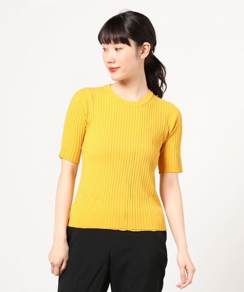 emi+（エミプラス）の「クルーネック 5分袖サマーリブニットトップス（Tシャツ/カットソー・レディース・ブラック/ホワイト/ライトグリーン/イエロー/ブルー/ライトピンク/グレー/グリーン/モカ・FREE）」の13枚目の写真