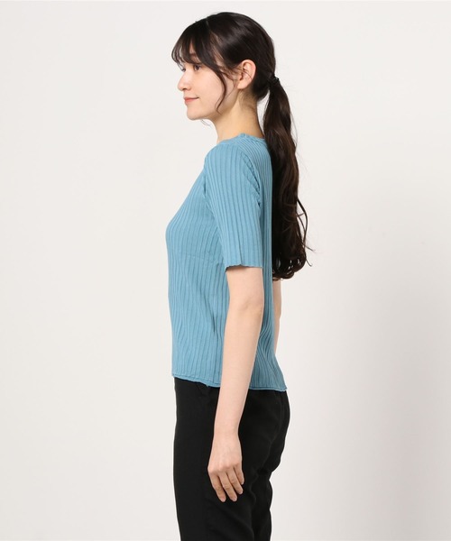 emi+（エミプラス）の「クルーネック 5分袖サマーリブニットトップス（Tシャツ/カットソー・レディース・ブラック/ホワイト/ライトグリーン/イエロー/ブルー/ライトピンク/グレー/グリーン/モカ・FREE）」の14枚目の写真