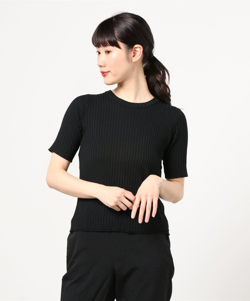 emi+（エミプラス）の「クルーネック 5分袖サマーリブニットトップス（Tシャツ/カットソー・レディース・ブラック/ホワイト/ライトグリーン/イエロー/ブルー/ライトピンク/グレー/グリーン/モカ・FREE）」の15枚目の写真