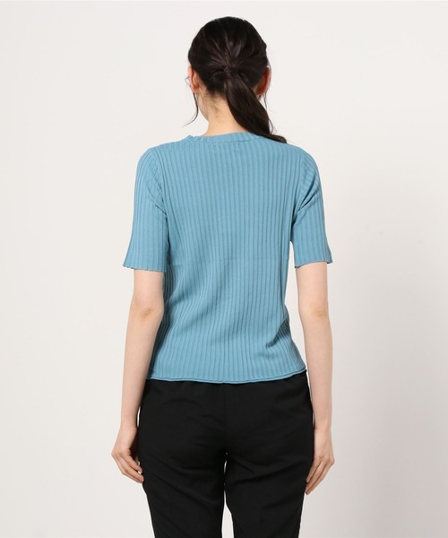 emi+（エミプラス）の「クルーネック 5分袖サマーリブニットトップス（Tシャツ/カットソー・レディース・ブラック/ホワイト/ライトグリーン/イエロー/ブルー/ライトピンク/グレー/グリーン/モカ・FREE）」の16枚目の写真