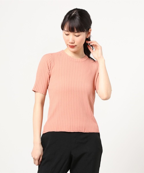 emi+（エミプラス）の「クルーネック 5分袖サマーリブニットトップス（Tシャツ/カットソー・レディース・ブラック/ホワイト/ライトグリーン/イエロー/ブルー/ライトピンク/グレー/グリーン/モカ・FREE）」の19枚目の写真