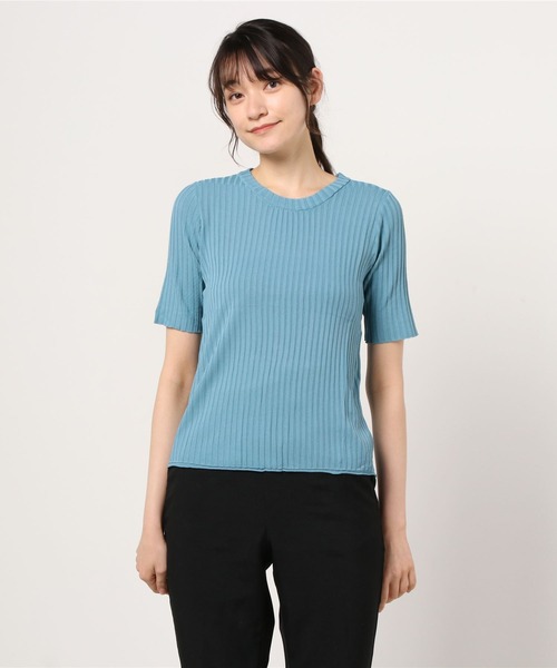 emi+（エミプラス）の「クルーネック 5分袖サマーリブニットトップス（Tシャツ/カットソー・レディース・ブラック/ホワイト/ライトグリーン/イエロー/ブルー/ライトピンク/グレー/グリーン/モカ・FREE）」の10枚目の写真