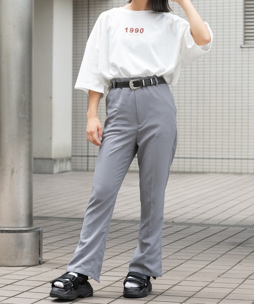 PairPair（ペアペア）の「ソフトフレアカラーパンツ(レディース/リンクアイテム）（スラックス・レディース・グレイッシュブルー/オフホワイト/ブラック/オレンジ/ダークパープル・MEDIUM/SMALL）」の6枚目の写真