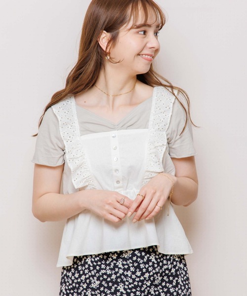 flower（フラワー）の「ギャザーフリルTシャツ（Tシャツ/カットソー・レディース・ホワイト/ブラウン/カーキ・FREE）」の3枚目の写真