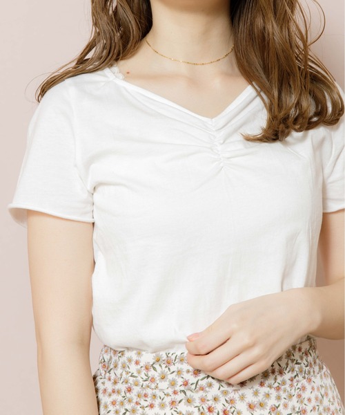 flower（フラワー）の「ギャザーフリルTシャツ（Tシャツ/カットソー・レディース・ホワイト/ブラウン/カーキ・FREE）」の9枚目の写真