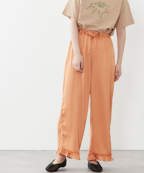 POU DOU DOU(プードゥドゥ)の「サテン裾フリルイージーパンツ(その他パンツ・レディース・カーキ/オレンジ/ブルー・3)」の9枚目の写真