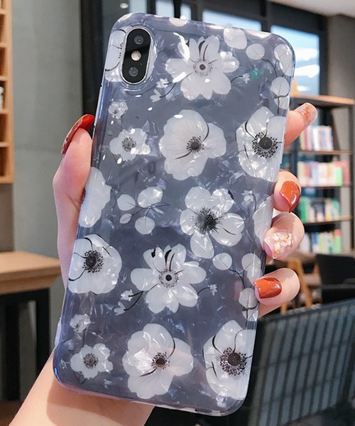 セール】シェル風キラキラ 花柄 スマホケース（スマホケース