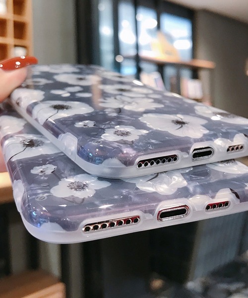 セール】シェル風キラキラ 花柄 スマホケース（スマホケース