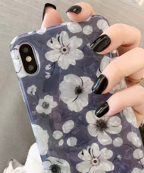 セール】シェル風キラキラ 花柄 スマホケース（スマホケース