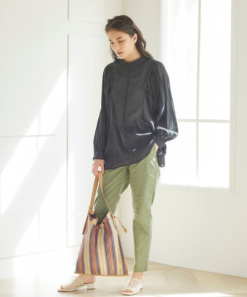 LIPSTAR(リップスター)の「ストライプ柄ショルダーバッグ(トートバッグ・レディース・ネイビー/オレンジ・FREE)」の4枚目の写真