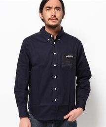 パーツ迷彩ボタンダウンシャツ