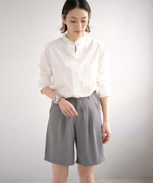 ANDJ(アンドジェイ)の「【ANDJ MADE】PEツイルダブルタックハーフパンツ(その他パンツ・レディース・ブラック/グレー・M/L)」の11枚目の写真