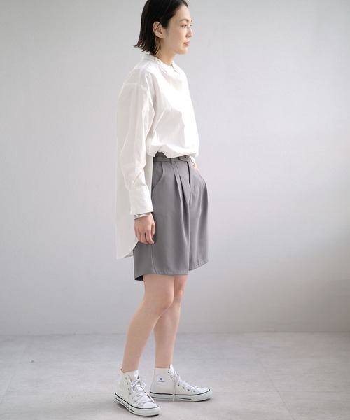 ANDJ(アンドジェイ)の「【ANDJ MADE】PEツイルダブルタックハーフパンツ(その他パンツ・レディース・ブラック/グレー・M/L)」の13枚目の写真