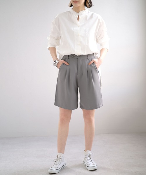 ANDJ(アンドジェイ)の「【ANDJ MADE】PEツイルダブルタックハーフパンツ(その他パンツ・レディース・ブラック/グレー・M/L)」の17枚目の写真