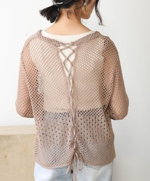【WEB限定】バックレースアップ透かしニット