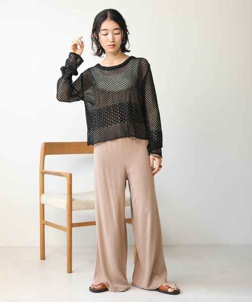 Bab(バブ)の「【WEB限定】バックレースアップ透かしニット(Tシャツ/カットソー・レディース・ブラック/オフホワイト/モカ・FREE)」の4枚目の写真