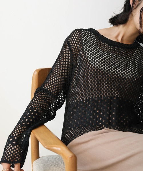 Bab(バブ)の「【WEB限定】バックレースアップ透かしニット(Tシャツ/カットソー・レディース・ブラック/オフホワイト/モカ・FREE)」の12枚目の写真