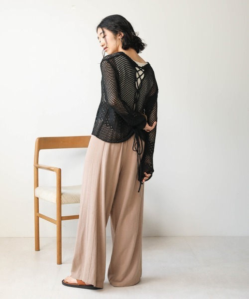 Bab(バブ)の「【WEB限定】バックレースアップ透かしニット(Tシャツ/カットソー・レディース・ブラック/オフホワイト/モカ・FREE)」の15枚目の写真
